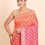 Pink and Orange Banarasi Khaddi Georgette Bandhej Saree - Anvi Couture