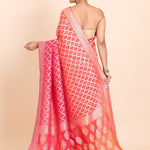 Pink and Orange Banarasi Khaddi Georgette Bandhej Saree - Anvi Couture