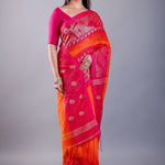 Pink and Orange Ombre Tant Jamdani Saree Floral Motif View – Anvi Couture