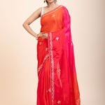 Pink and Orange Soft Silk Saree With Embroidered Work - Anvi Couture