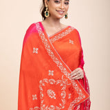 Pink and Orange Soft Silk Saree With Embroidered Work - Anvi Couture