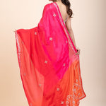 Pink and Orange Soft Silk Saree With Embroidered Work - Anvi Couture