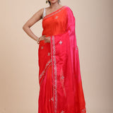  Pink and Orange Soft Silk Saree With Embroidered Work Full
