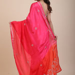  Pink and Orange Soft Silk Saree With Embroidered Work Back
