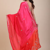  Pink and Orange Soft Silk Saree With Embroidered Work Back
