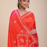  Pink and Orange Soft Silk Saree With Embroidered Work Close Up
