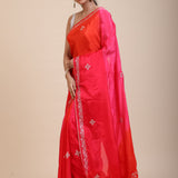 Pink and Orange Soft Silk Saree With Embroidered Work Front
