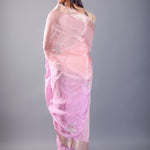 Pink and Peach Ombre Crepe Silk Saree with Floral Embroidered Work - Anvi Couture