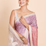Pink and Purple Leheriya Saree with Cutwork Embroidery designer Saree - Anvi Couture