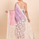 Pink and Purple Leheriya Saree with Cutwork Embroidery designer Saree - Anvi Couture