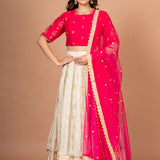 Pink and White Designer Lehenga With Hand Embroidered Work Full