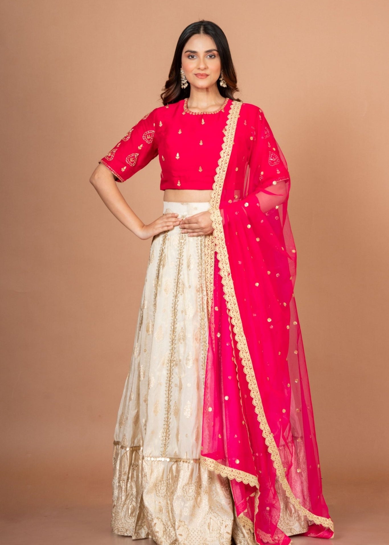 Pink and White Designer Lehenga With Hand Embroidered Work - Anvi Couture