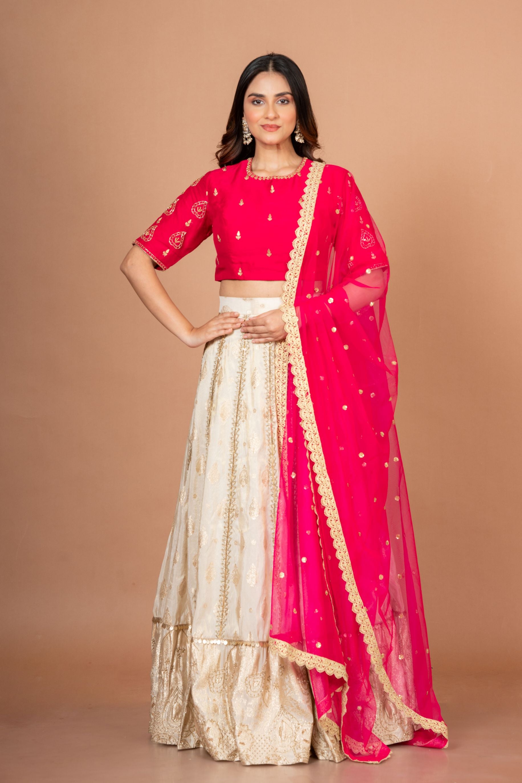Pink and White Designer Lehenga With Hand Embroidered Work Full