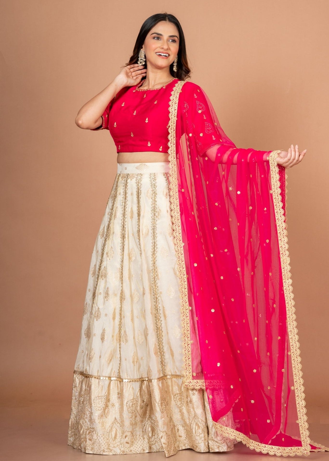 Pink and White Designer Lehenga With Hand Embroidered Work - Anvi Couture