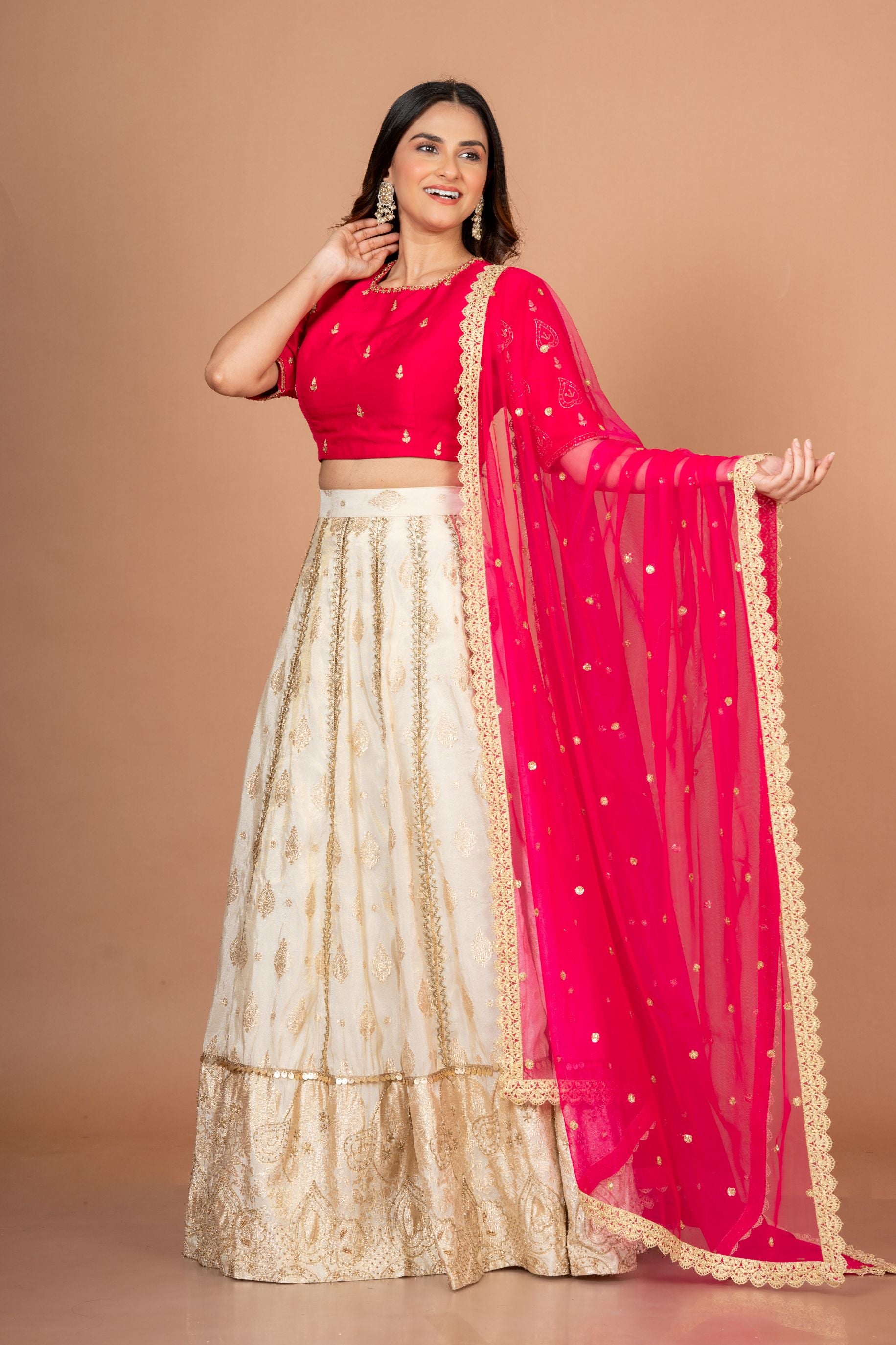 Pink and White Designer Lehenga With Hand Embroidered Work Front