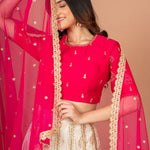 Pink and White Designer Lehenga With Hand Embroidered Work Close Up