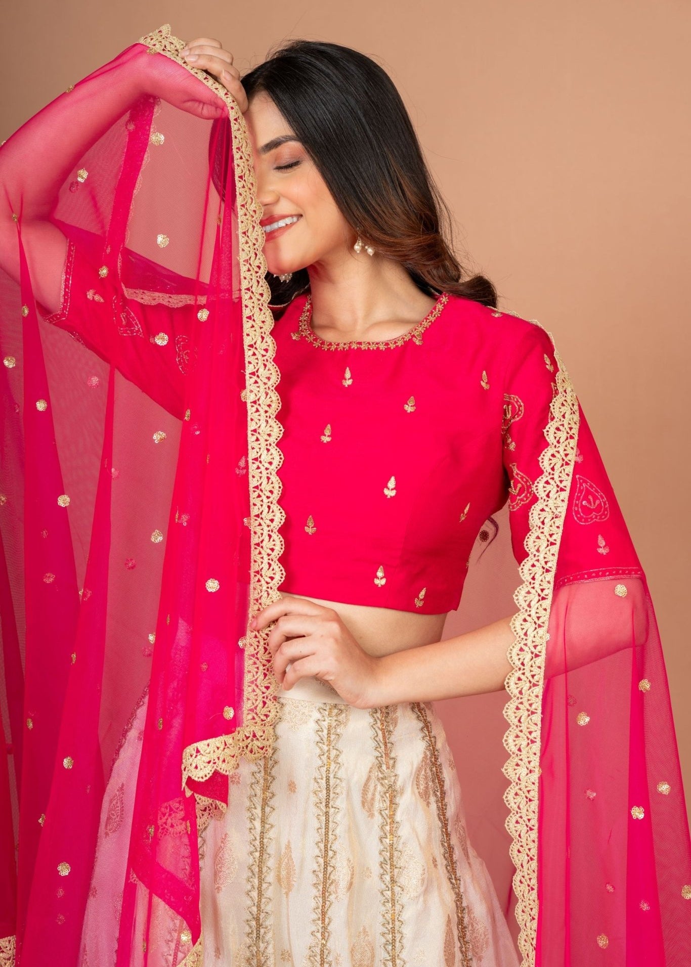 Pink and White Designer Lehenga With Hand Embroidered Work - Anvi Couture