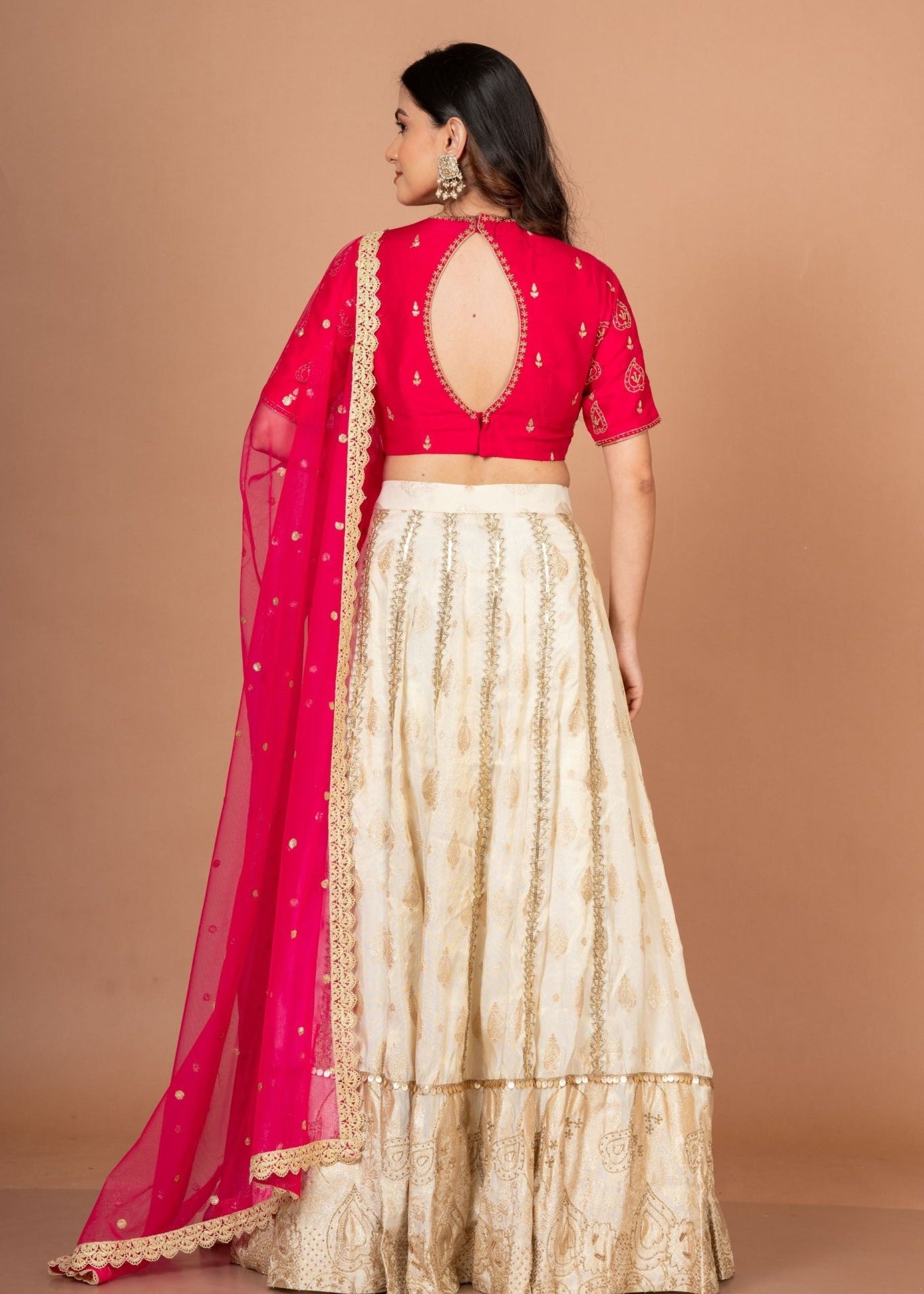Pink and White Designer Lehenga With Hand Embroidered Work - Anvi Couture