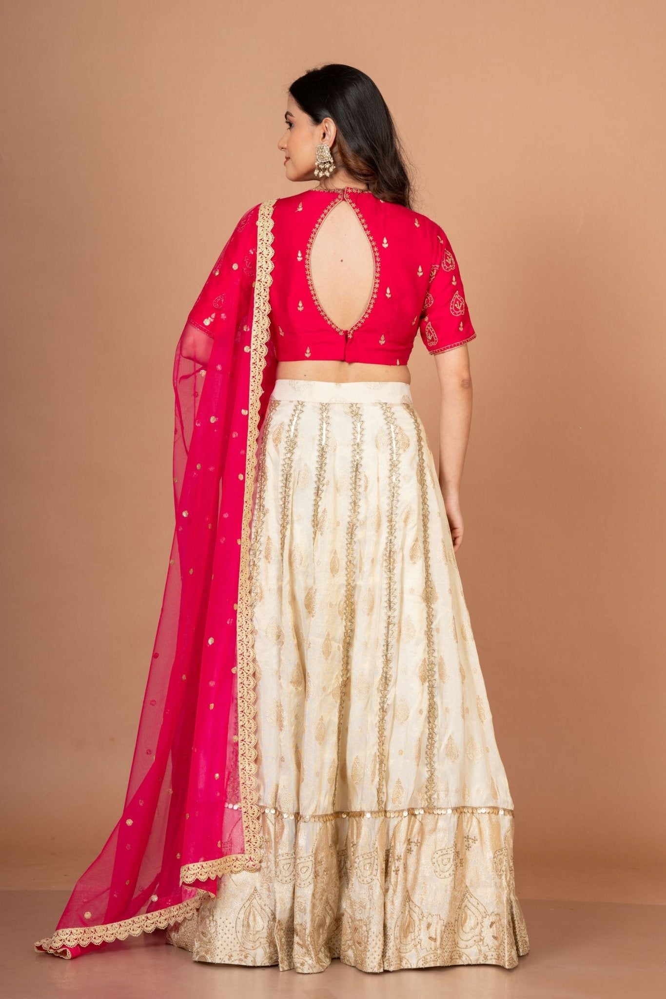 Pink and White Designer Lehenga With Hand Embroidered Work - Anvi Couture