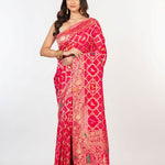Pink khaddi Georgette Bandhani Saree With Gold Zari Woven - Anvi Couture
