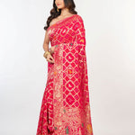 Pink khaddi Georgette Bandhani Saree With Gold Zari Woven - Anvi Couture