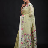 Pista Green Handloom Jamdani Saree with Floral Woven Front

