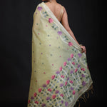 Pista Green Handloom Jamdani Saree with Floral Woven Back

