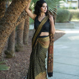 Black Ajrakh Saree