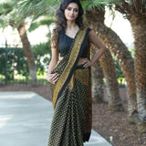 Printed Black Soft Ajrakh Saree - Anvi Couture