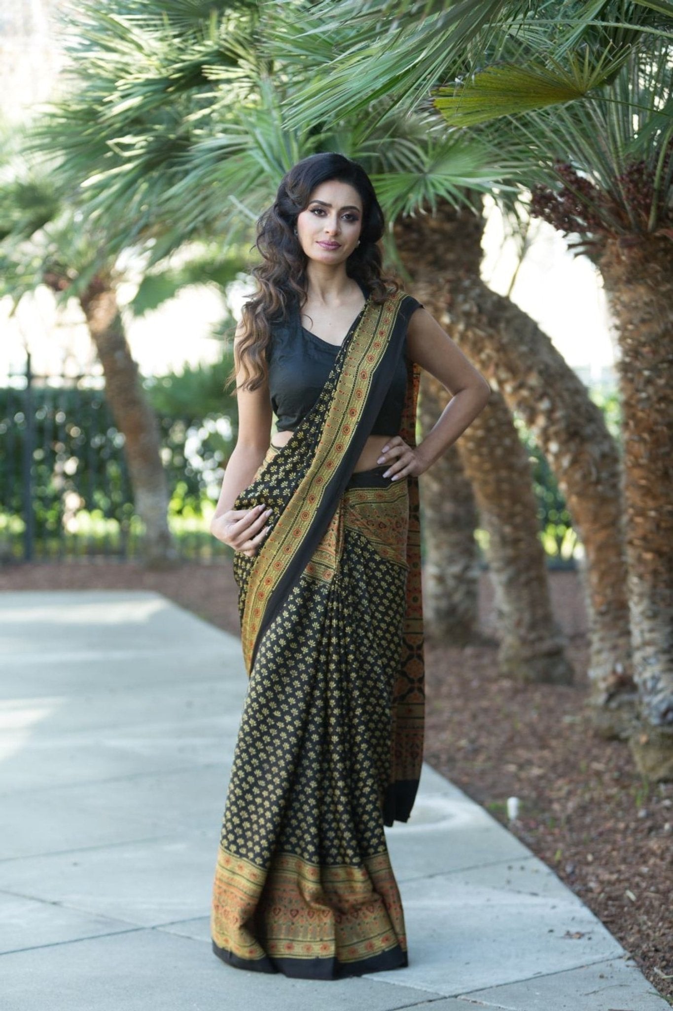 Black Ajrakh Saree