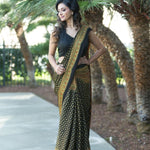 Printed Black Soft Ajrakh Saree - Anvi Couture