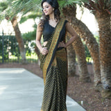 Printed Black Soft Ajrakh Saree - Anvi Couture