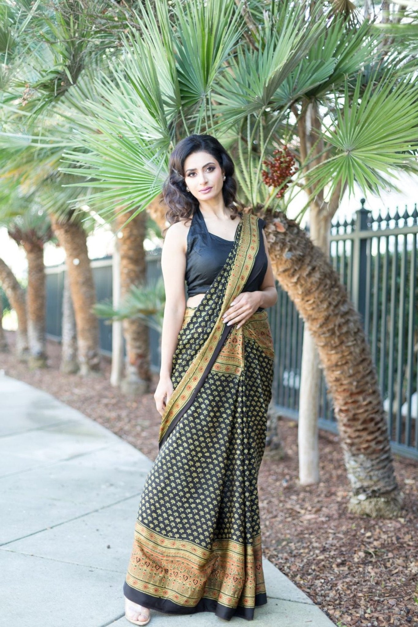 Black Ajrakh Saree