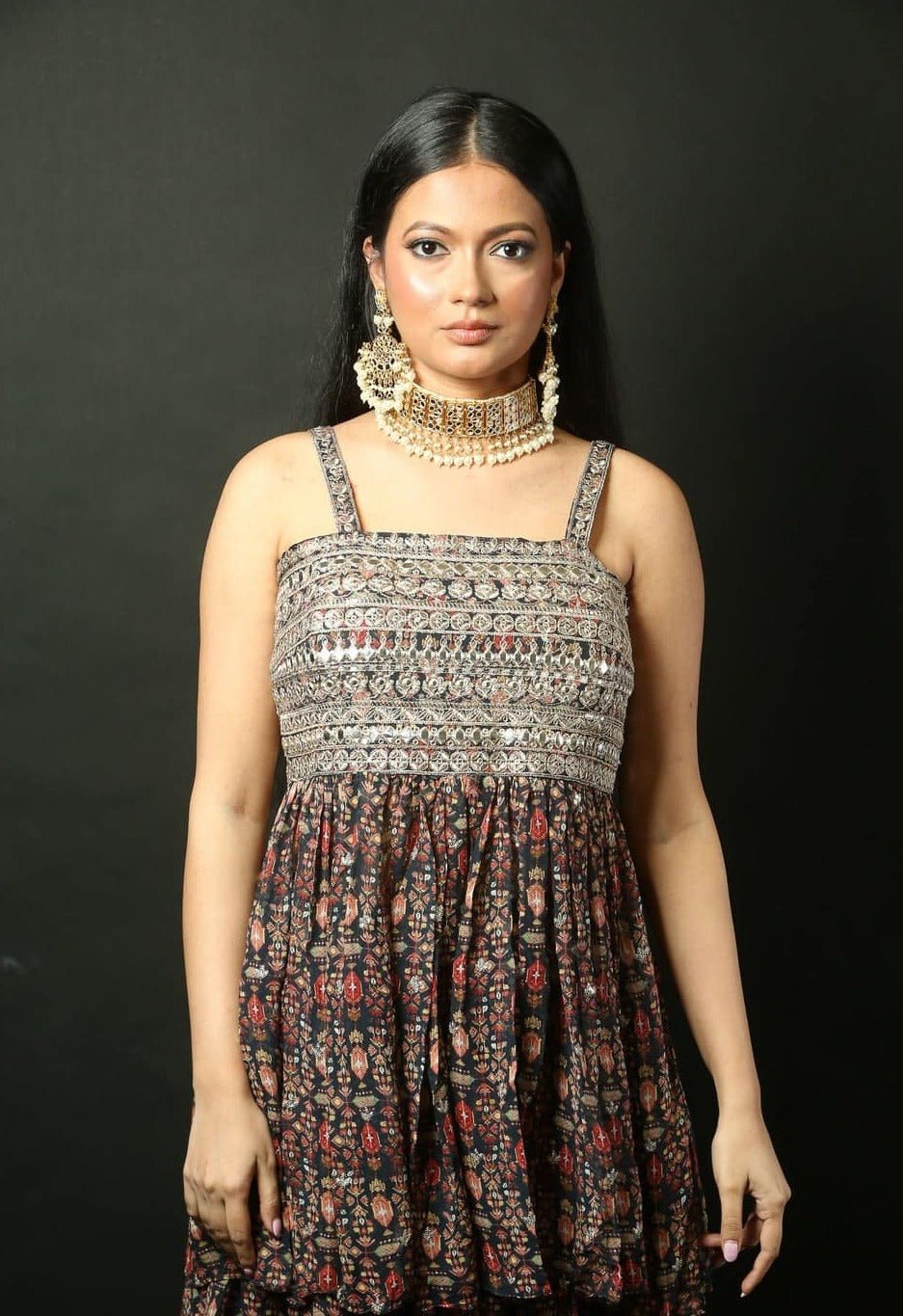 Printed Georgette Sharara Set with Peplum Top - Anvi Couture