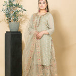 Georgette Grey Kurti with Skirt Set with Zardosi Work - Anvi Couture