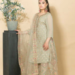 Georgette Grey Kurti with Skirt Set with Zardosi Work - Anvi Couture