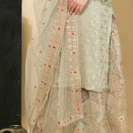 Georgette Grey Kurti with Skirt Set with Zardosi Work - Anvi Couture