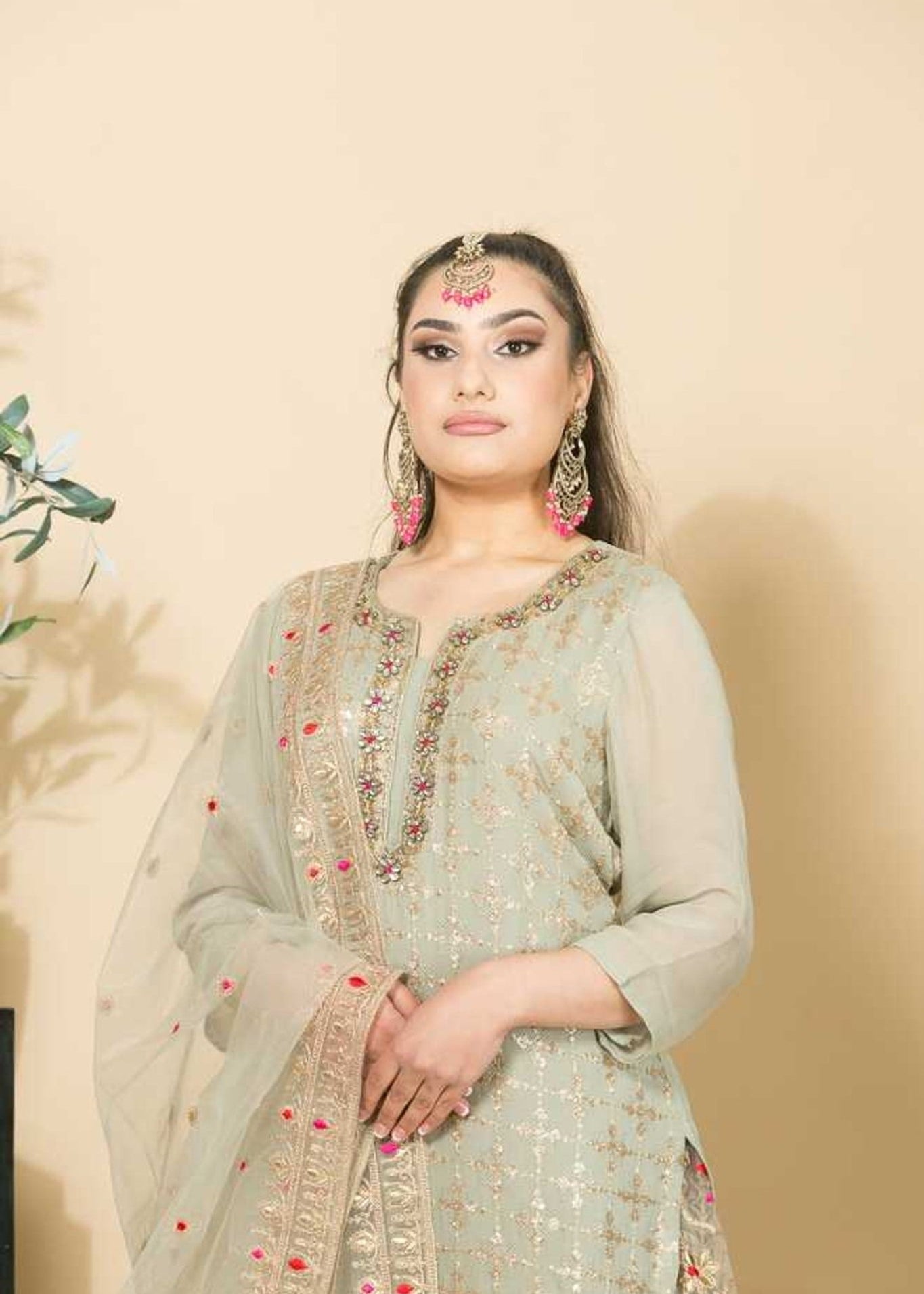 Georgette Grey Kurti with Skirt Set with Zardosi Work - Anvi Couture