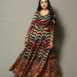 Georgette Multi-Color Designer Gown with Intricate Floral Embroidery - Anvi Couture