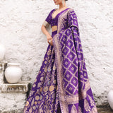 Pure Silk Purple Banarasi Bridal Lehenga With Embroidered Choli front