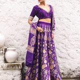 Pure Silk Purple Banarasi Bridal Lehenga With Embroidered Choli side