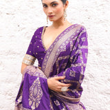 Pure Silk Purple Banarasi Bridal Lehenga With Embroidered Choli close up