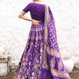 Pure Silk Purple Banarasi Bridal Lehenga With Embroidered Choli back