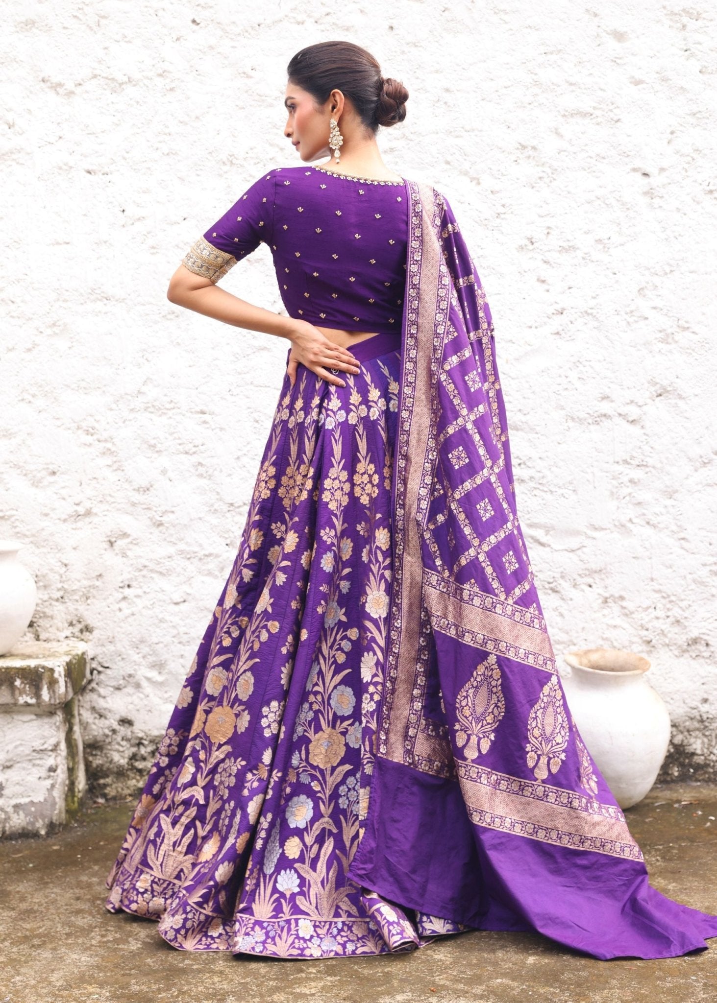 Pure Silk Purple Banarasi Bridal Lehenga With Embroidered Choli - Anvi Couture