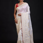Pure White Banarasi Handloom Saree Full