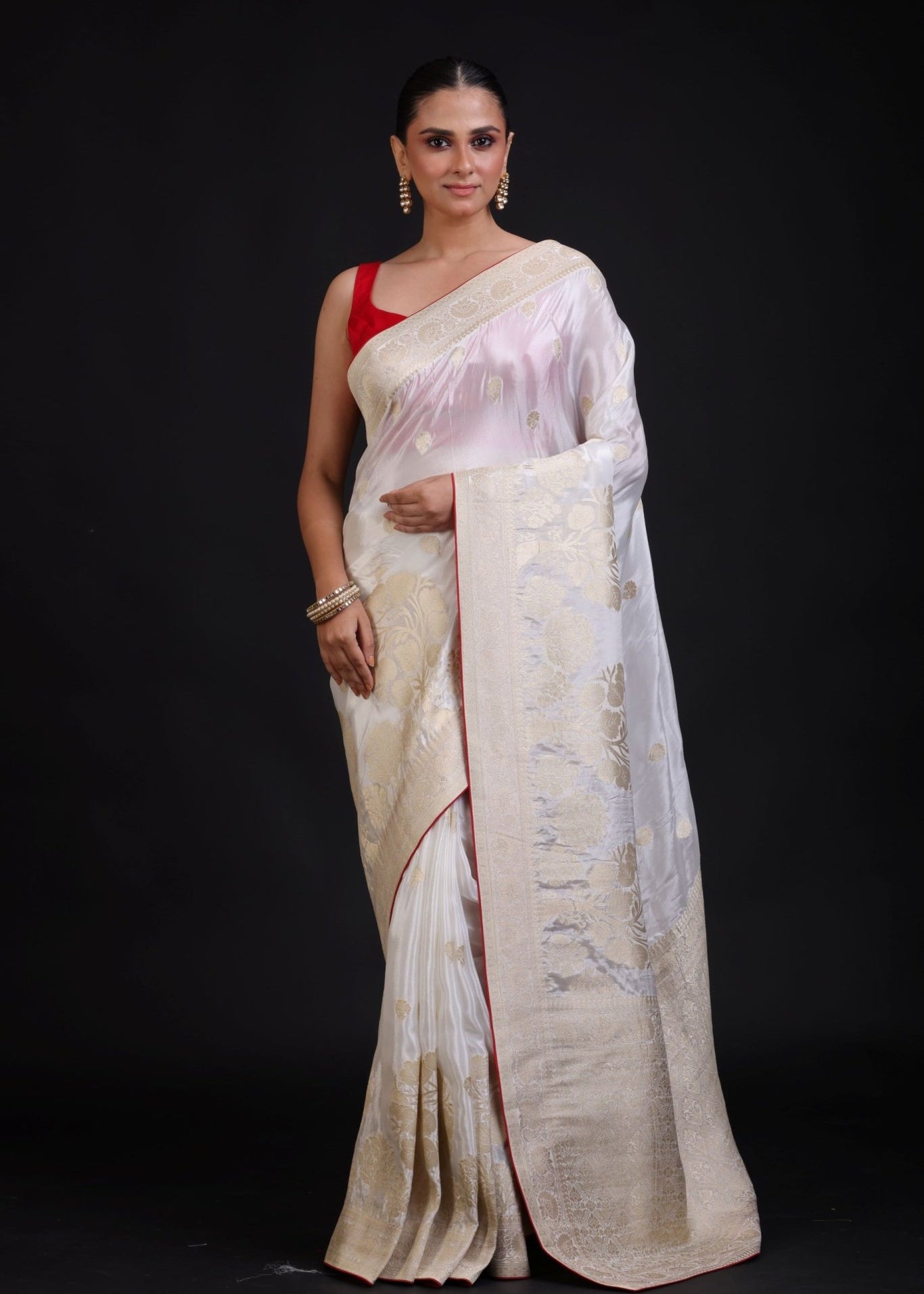 Pure White Banarasi Handloom Saree - Anvi Couture
