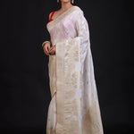 Pure White Banarasi Handloom Saree Front 
