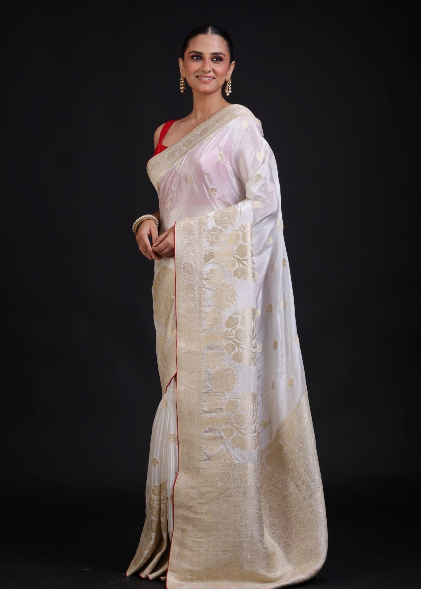 Pure White Banarasi Handloom Saree - Anvi Couture