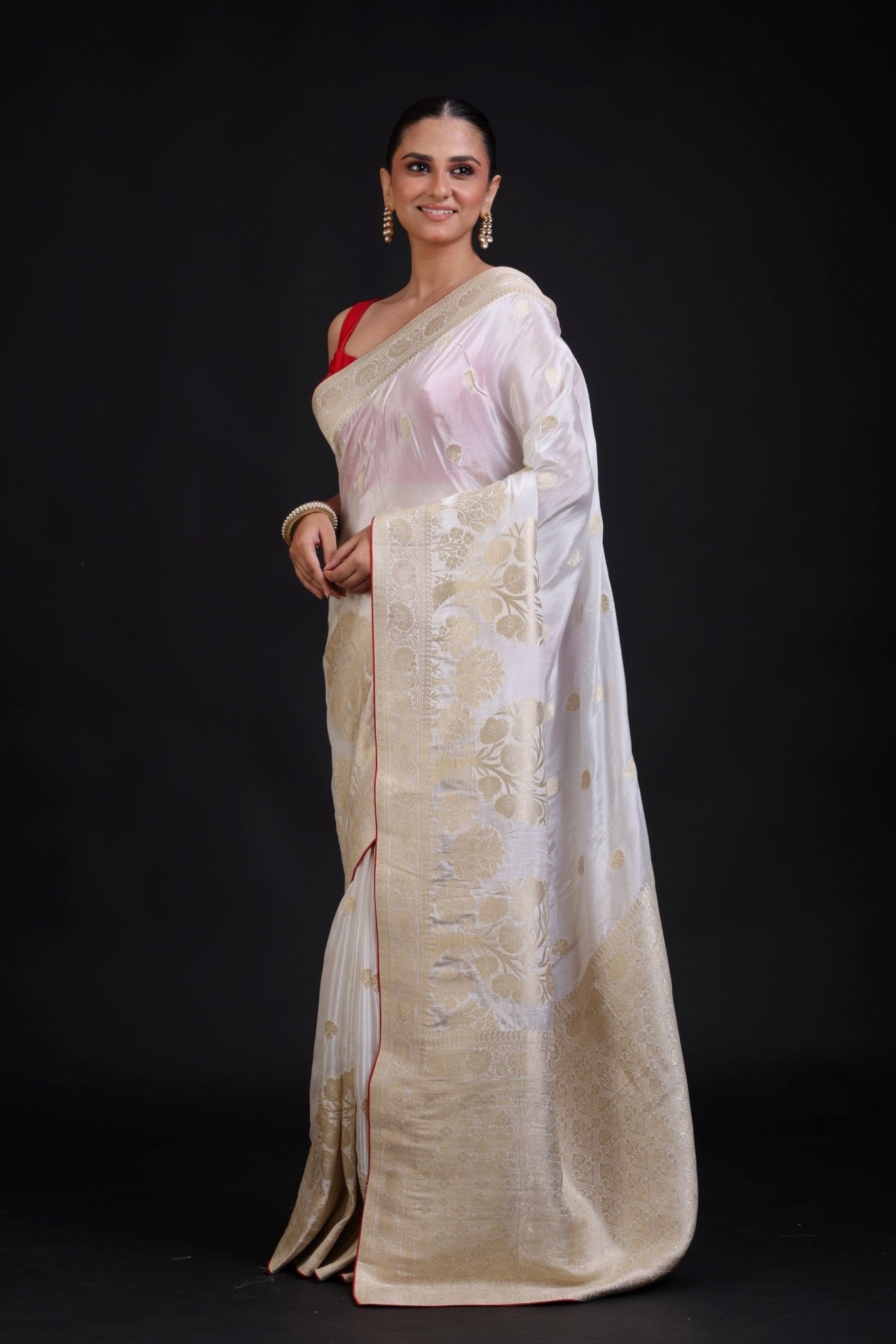 Pure White Banarasi Handloom Saree - Anvi Couture