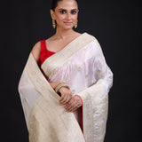 Pure White Banarasi Handloom Saree Close Up

